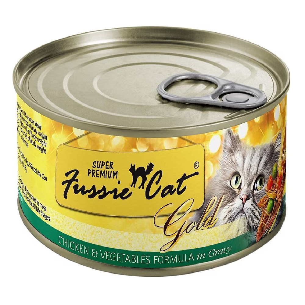 Fussie Cat Gold Chicken & Vegetables Formula in Gravy Grain-Free Wet Cat Food new