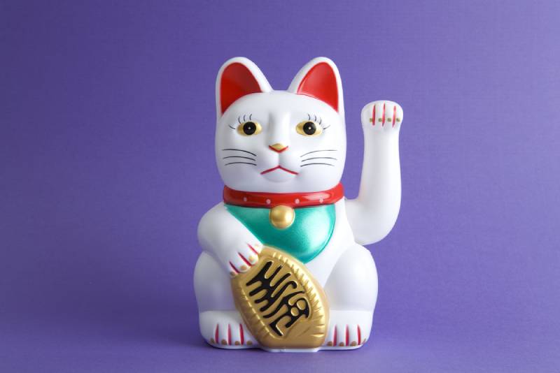 Lucky Fortunes Cat Japanese Gold Lucky Cat with Waving Arm Battery Operated  Restaurant Decoration